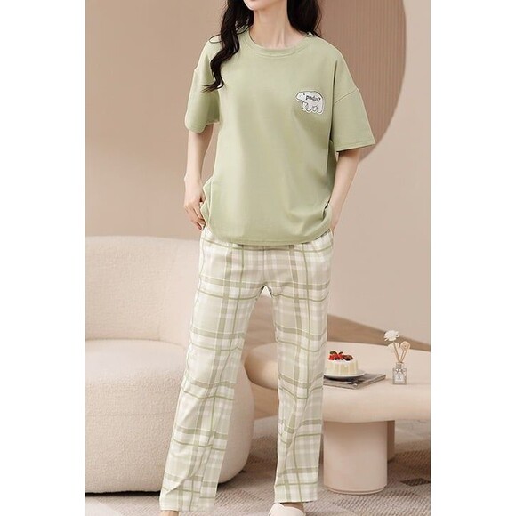 100% Cotton Women’s Pajama Set 2Pcs Short Sleeve Pullover Top Sleepwear Loungewe - Picture 4 of 10